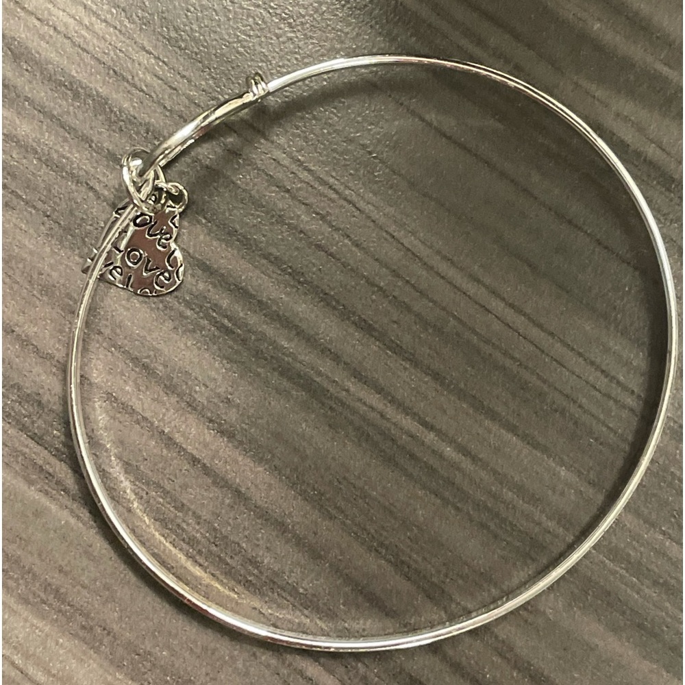 Sterling bangle bracelet heart love  charm .925 real solid Silver Fine Jewelry